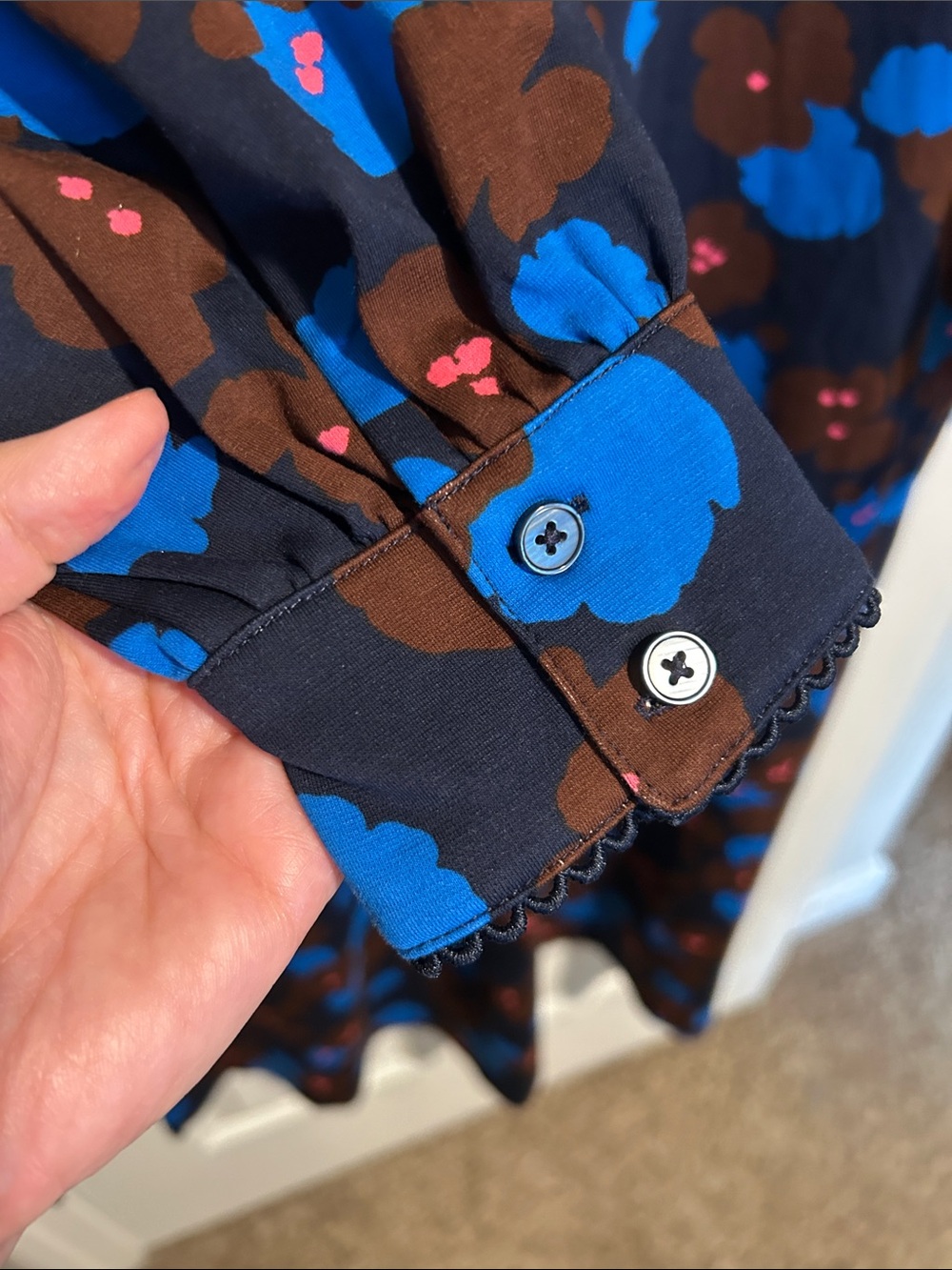 EUC Boden Pip Zip-Up Blue and Brown Floral-Print Ponte Midi Dress - Picture 8 of 11